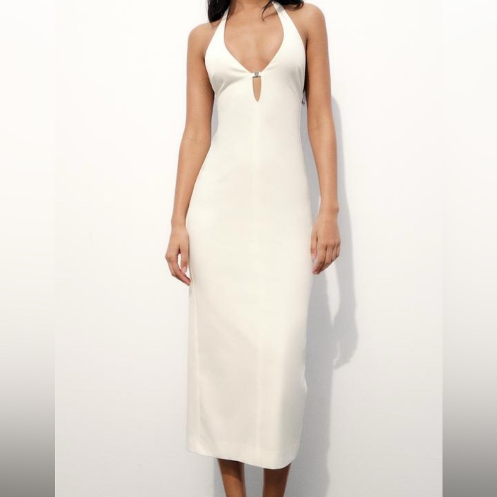 NWT ZARA WHITE Fitted midi dress.(M)